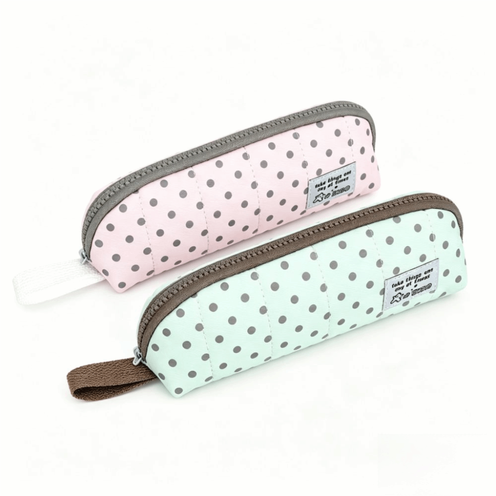Aesthetic Large Pencil Case Pouch - Estetyczny piórnik w kropki, w koreańskim