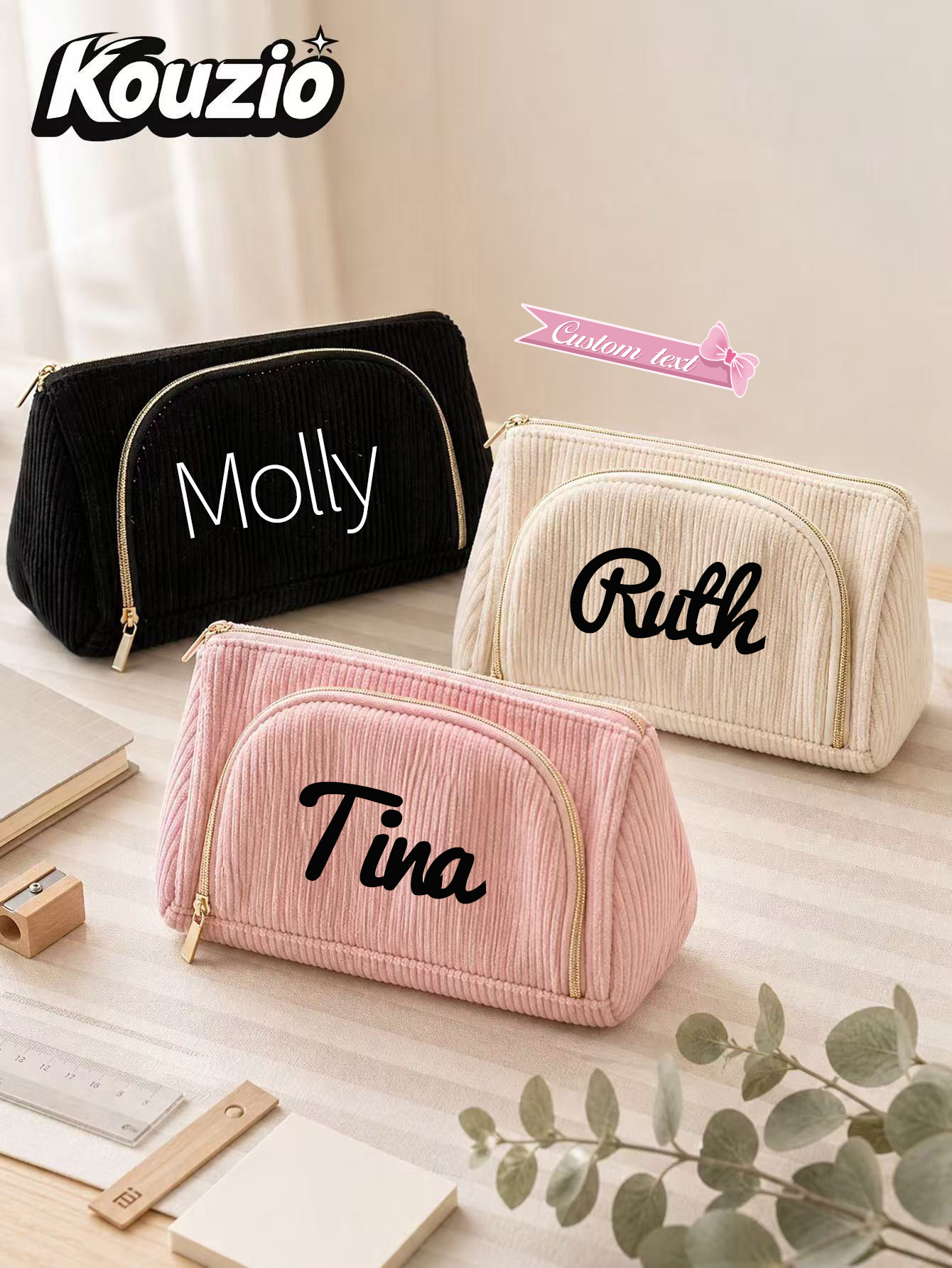 Stationery - Personalizowany piórnik z welurowej tkaniny z