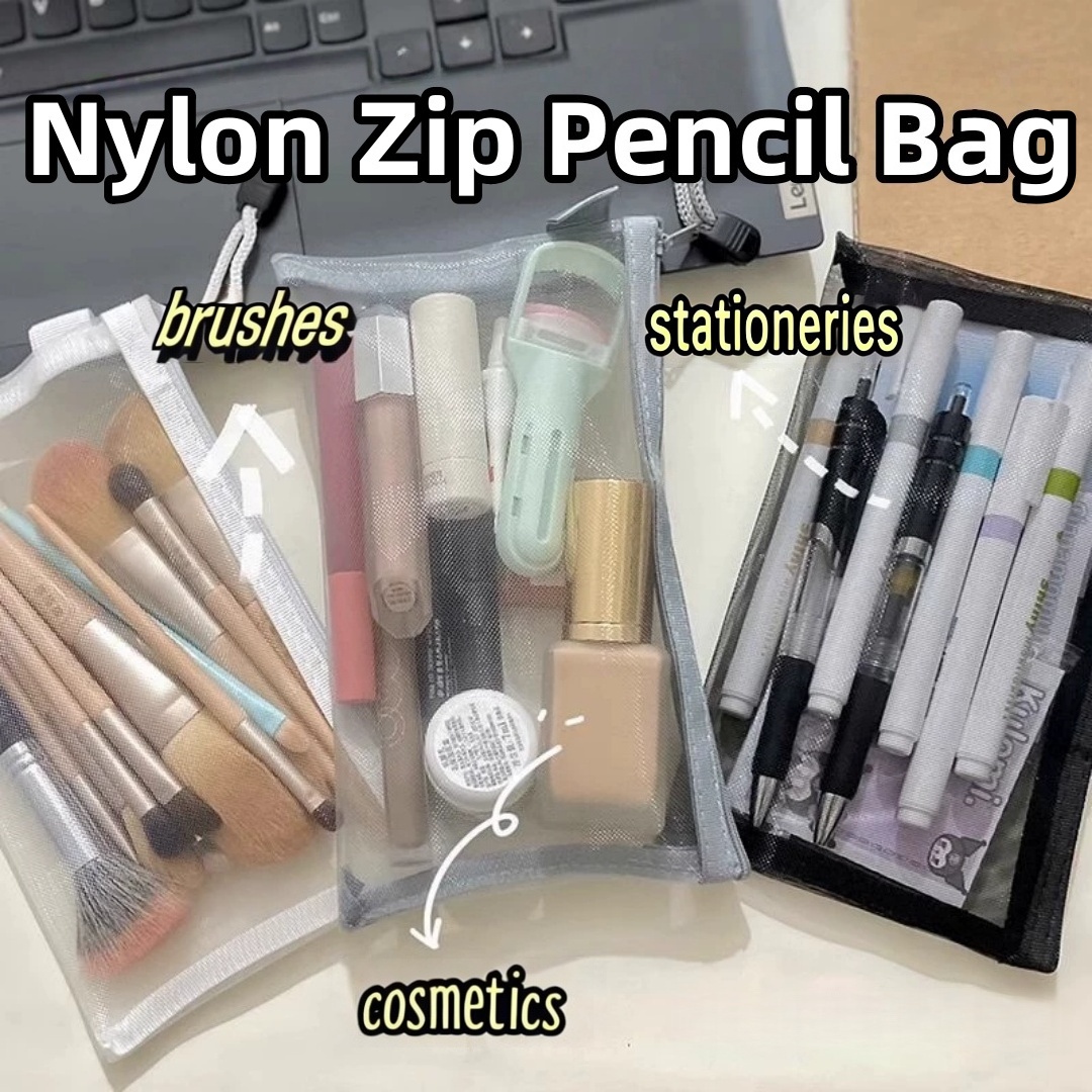 Clear Mesh Pencil Pouch For Exam - Nylonowa Saszetka na Ołówki Lekka Przezroczysta